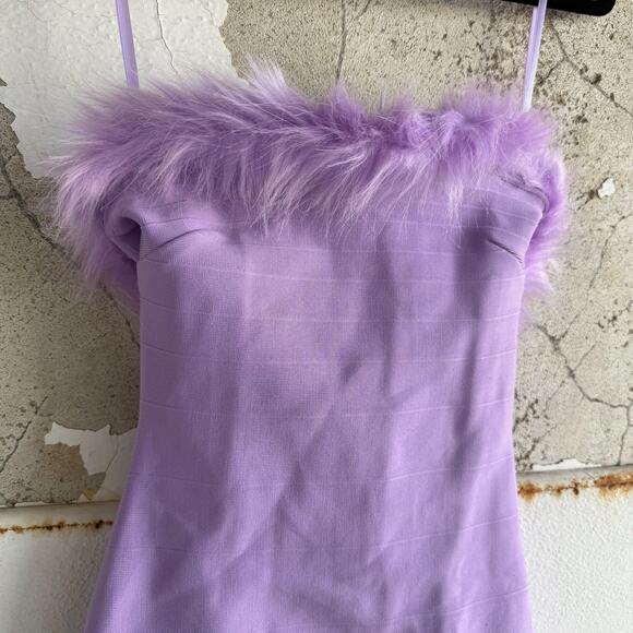 Lavender Faux Fur Trim Strapless Mini Dress Y2K Party Glam Saints Secrets XS - Picture 2 of 8